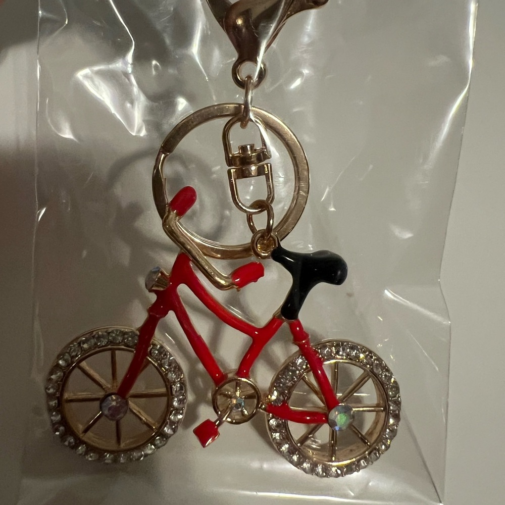 Red Bicycle Keychain with Rhinestones